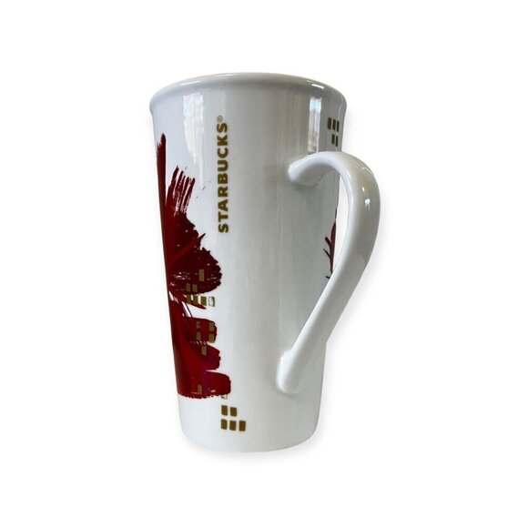Starbucks 2014 Holiday Mug Red White Gold Coffee Mug 16 Oz. - Picture 7 of 9